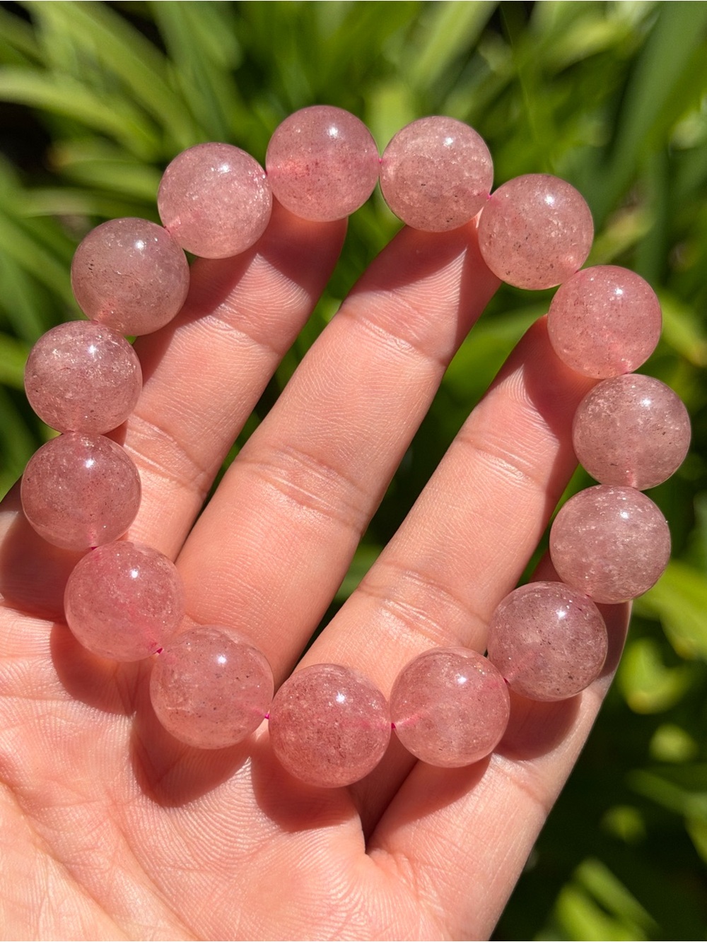 14mm beautiful pink strawberry quartz bracelet 1877